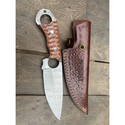 Handmade Damascus Karambit Hunting Knife with Brown Micarta Handle