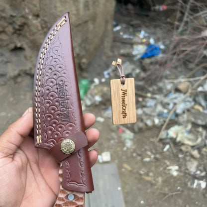 Handmade Damascus Karambit Hunting Knife with Brown Micarta Handle