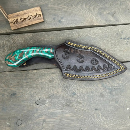 Handmade Skinner Knife with Green Pinecone Resin Handle