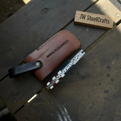 Damascus Folding Pocket Knife — American Flag Handle
