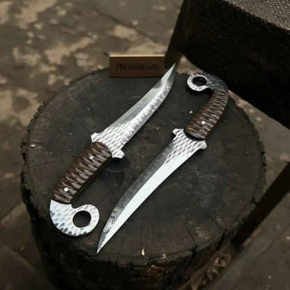Handcrafted Persian Inspired Fixed Blade Knife Trailing Point Curved Blade with Finger Ring Tactical Utility Knife