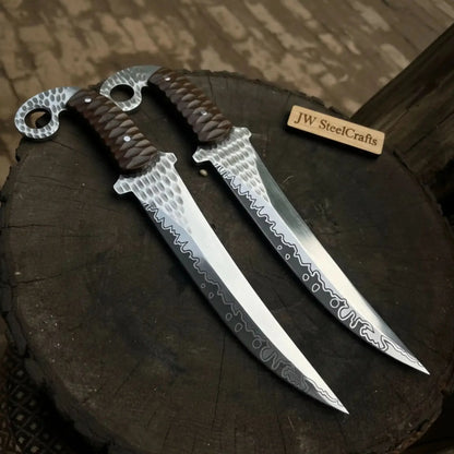 Handcrafted Persian Inspired Fixed Blade Knife Trailing Point Curved Blade with Finger Ring Tactical Utility Knife
