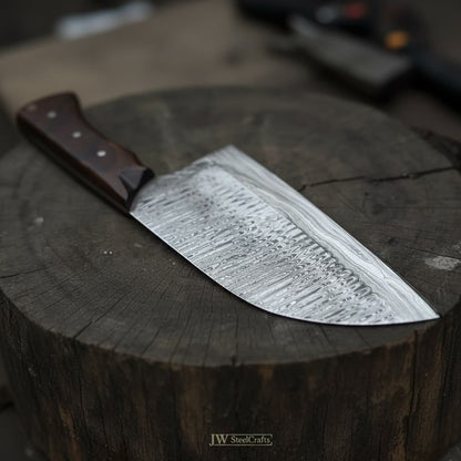 10-Inch Damascus Camp Cleaver — 5.5 Inch Blade, Tali Wood Handle, Silver Pins & Black Spacer