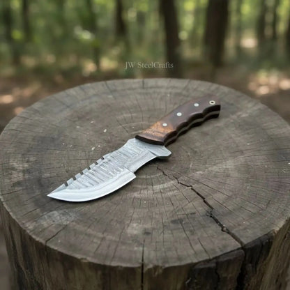 Damascus Tracker Knife Multi Edge Fixed Blade Sawback Outdoor Tool