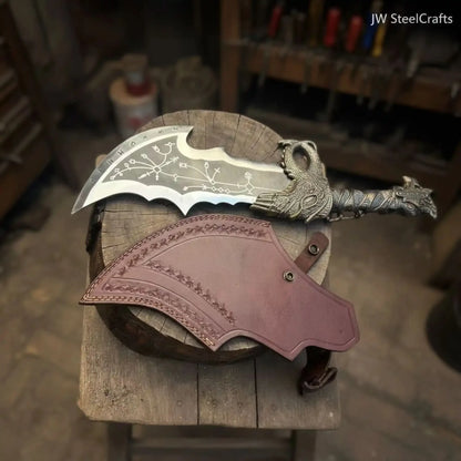 Blades of Chaos Replica Inspired Crescent Blade With Leather Sheath