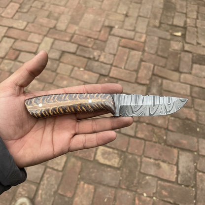 7.5-Inch Damascus Puukko Fixed Blade Knife with Pinecone Epoxy Resin Handle