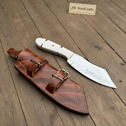 Handmade Carbon Steel Hunting Knife with White Epoxy Resin Handle