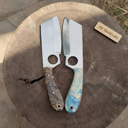 Mini Cleaver Knife Western Style Utility Cleaver Thumb Hole Resin Handle Fixed Blade