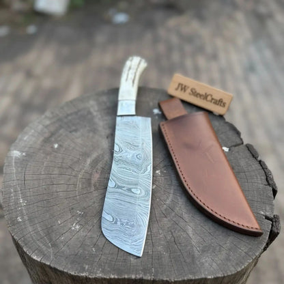 Handmade Damascus Cimeter Butcher Knife with Synthetic Stag Handle
