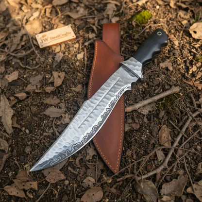 Handmade Carbon Steel Bowie Knife with Black Resin Handle | Full Tang Clip Point Blade