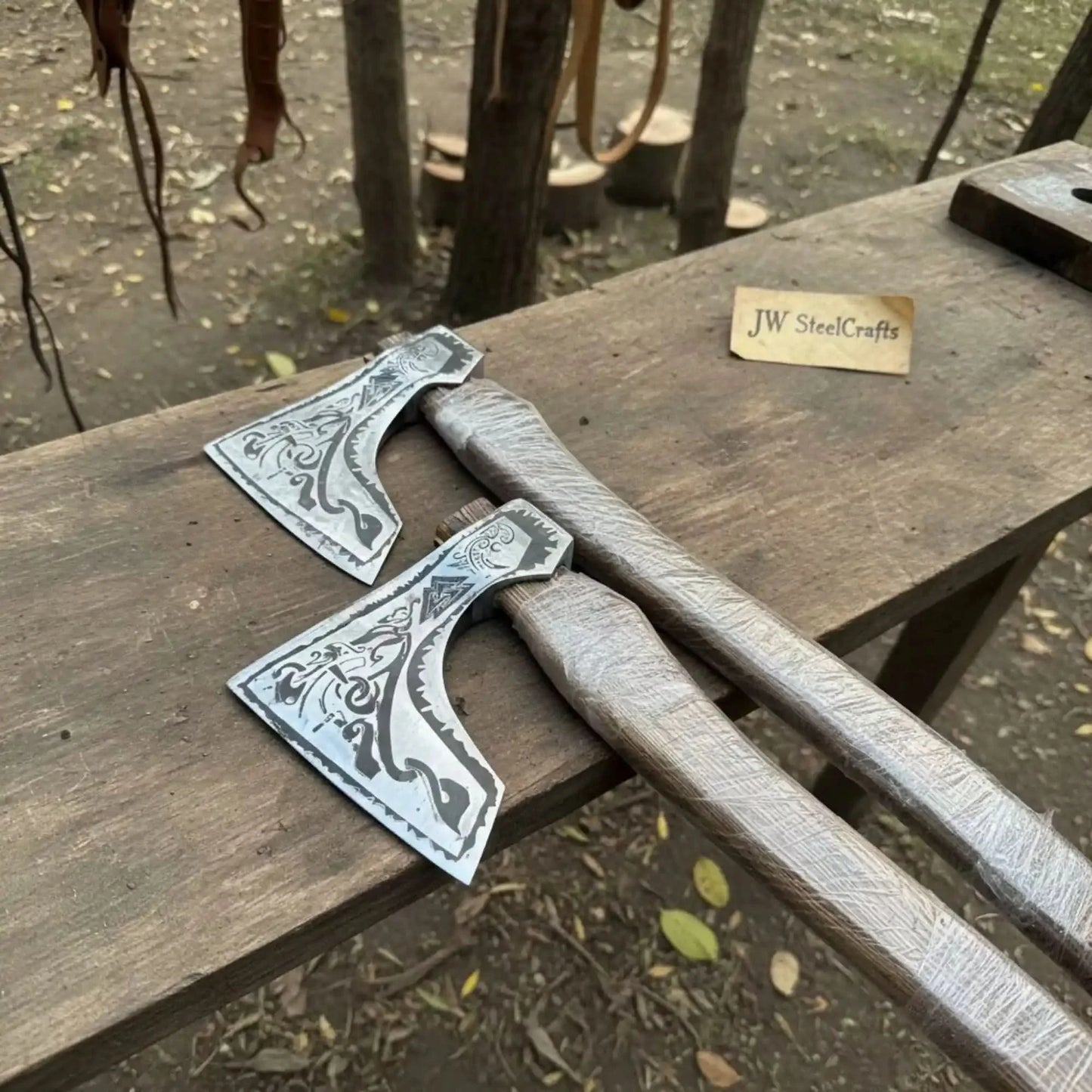 Norse Bearded Axe Pair — Viking Style Handmade Wood Cutting Tool