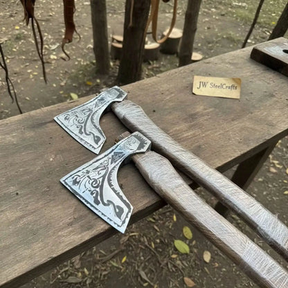 Norse Bearded Axe Pair — Viking Style Handmade Wood Cutting Tool