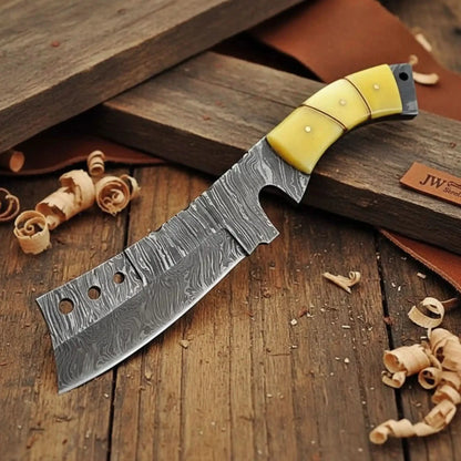 Handmade Damascus Tanto Knife with Camel Bone Handle | Full Tang Fixed Blade