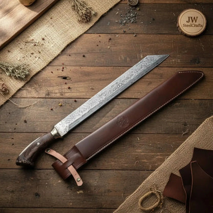 Long Seax Knife Straight Back Blade-Damascus steel | Medieval Style Knife