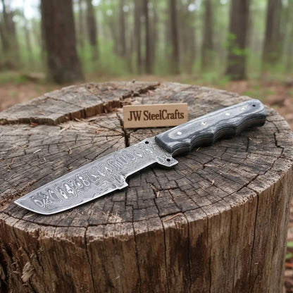 Premium Damascus Tracker Fixed Blade Knife Full Tang Durable EDC Blade