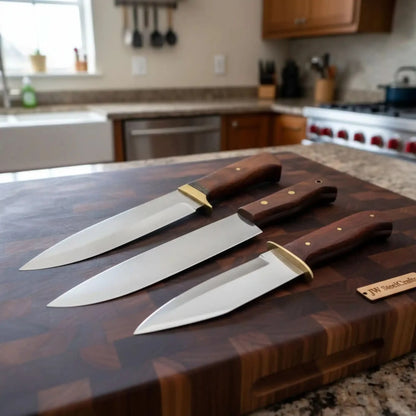 Handmade 3-Piece Chef Knife Set with Tali Wood Handles | Full Tang Kitchen Knife Collection