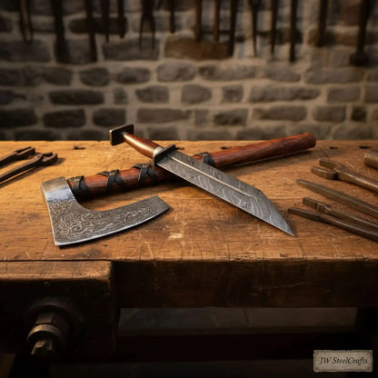 Viking Bearded Axe and Seax Knife Set | Bushcraft Wood Cutting