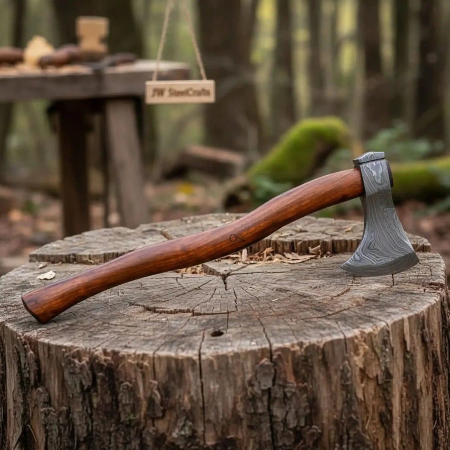 Handmade Damascus Skeggox Viking Bearded Axe with Rose Wood Handle