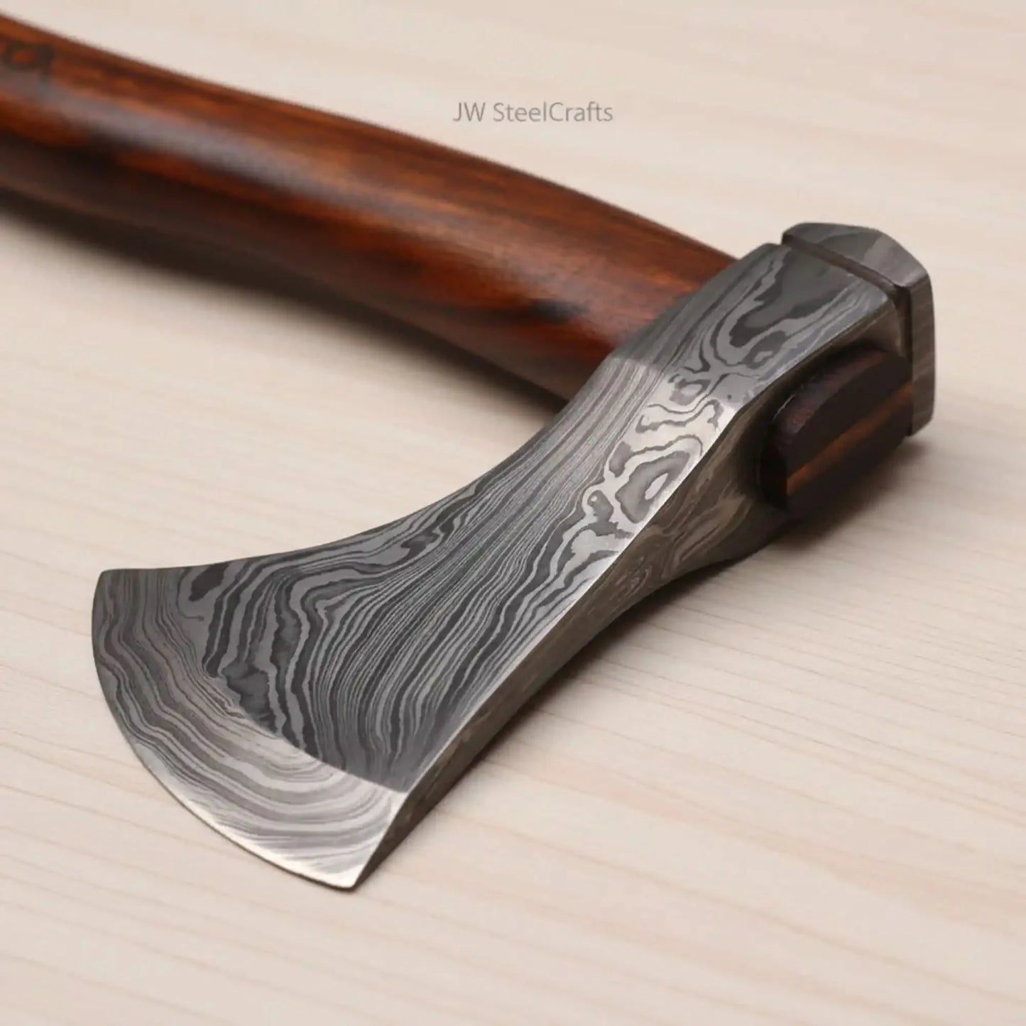 Handmade Damascus Skeggox Viking Bearded Axe with Rose Wood Handle