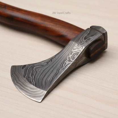 Handmade Damascus Skeggox Viking Bearded Axe with Rose Wood Handle
