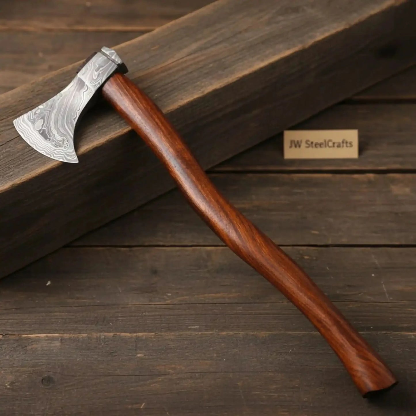 Handmade Damascus Skeggox Viking Bearded Axe with Rose Wood Handle