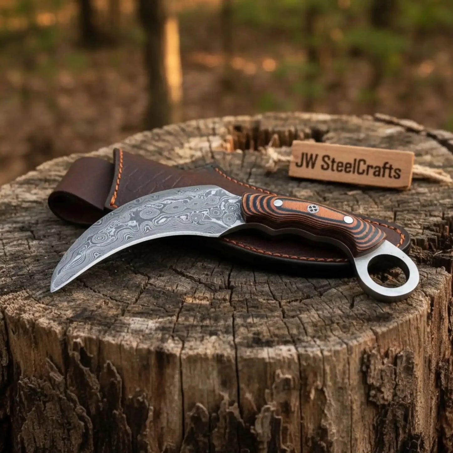 Handmade Damascus Karambit Knife with Multi-Color Micarta Handle