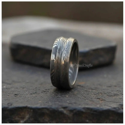 Handmade Damascus Steel Ring | Unisex Wedding Band Available in All Sizes
