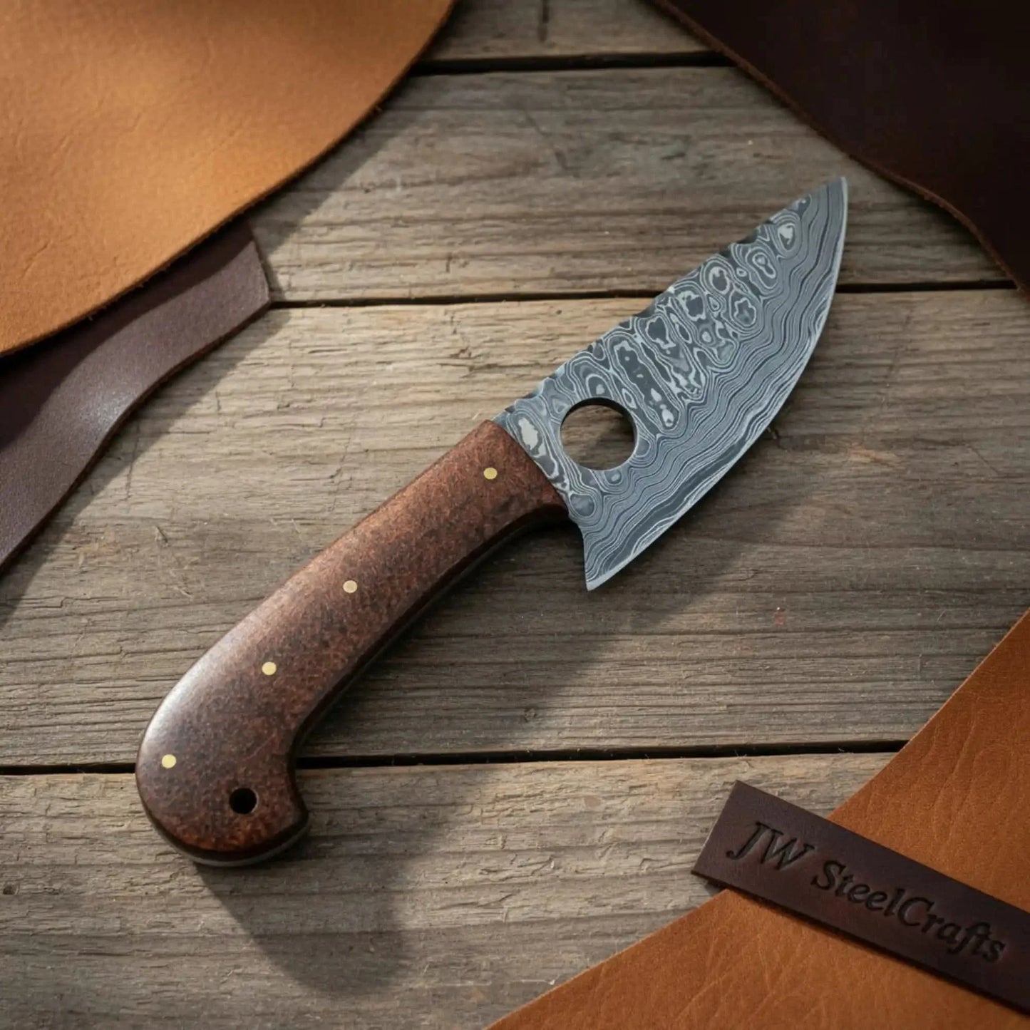 Handmade Damascus Mini Skinner Knife with Wooden Handle | Full Tang Drop Point Blade