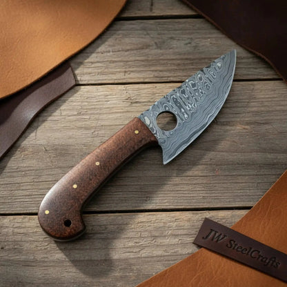 Handmade Damascus Mini Skinner Knife with Wooden Handle | Full Tang Drop Point Blade