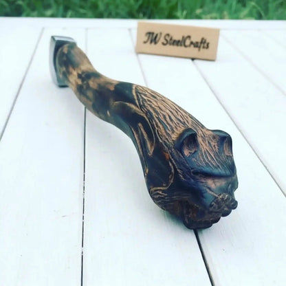 Handcrafted Viking Bearded Axe Engraved Blade Wolf Carved Wooden Handle Functional Sharp Edge