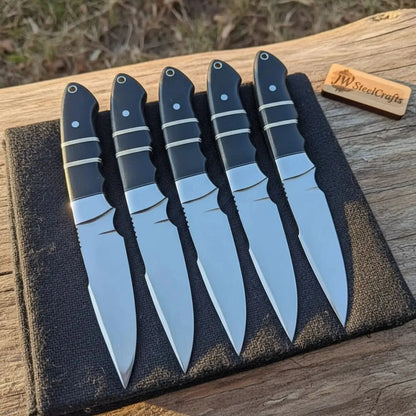 Handmade Full Tang Hunting Knife Set 6-Piece High Carbon Blades with Black Resin Handles