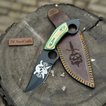 Handmade Karambit Utility Knife 7.5-Inch Curved Blade with Green Pakka Wood Handle