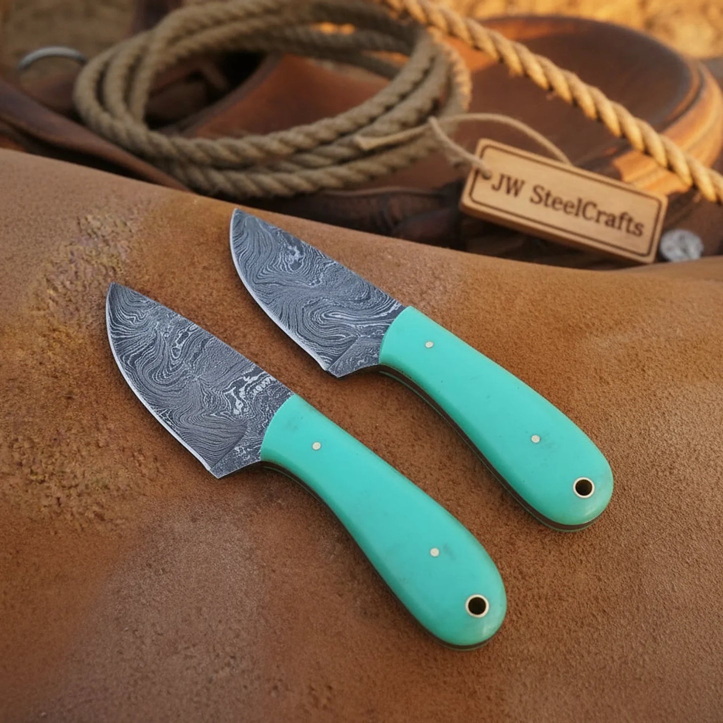 2 Piece Mark Cowboy Skinner Set with Turquoise Resin Handles