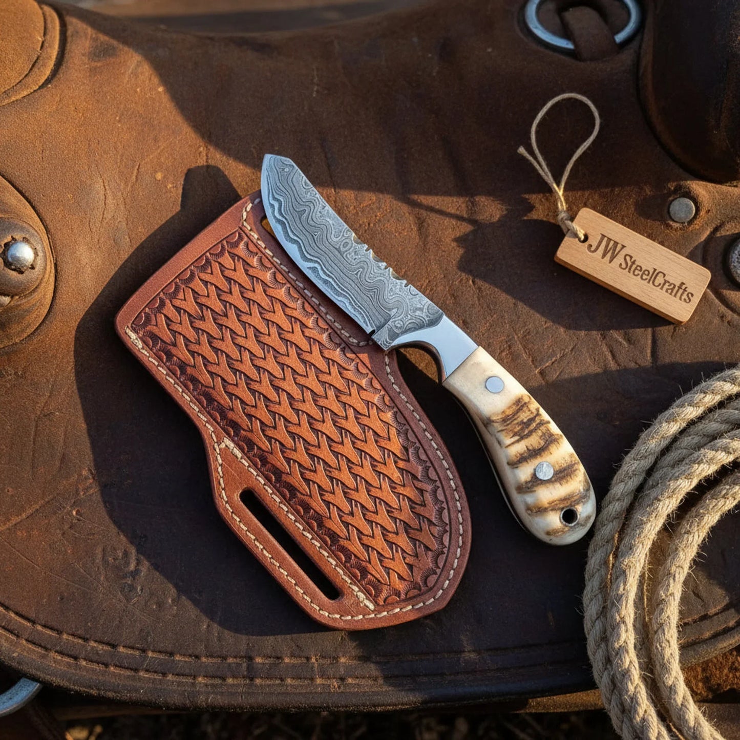 Crossdraw Cowboy Knife with Ram Horn Handle for Everyday Carry
