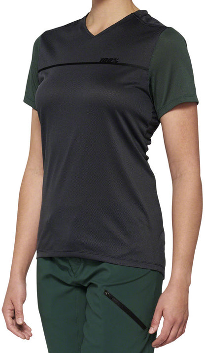 100% Ridecamp Jersey - Charcoal/Green Short Sleeve Women's X-Large