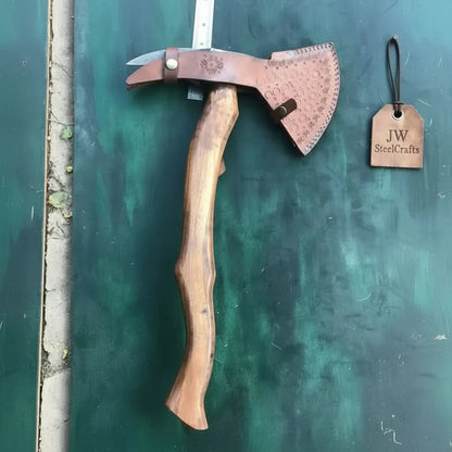 Camping Axe Damascus Steel 20 Inch Rosewood Handle with Leather Sheath