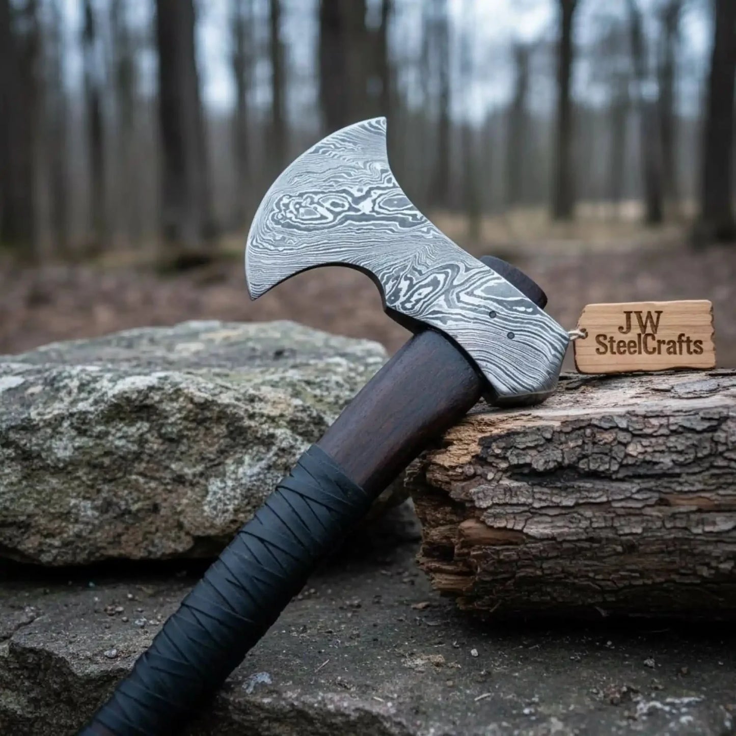 Hand Forged Damascus Steel Hatchet Hawks Tomahawk Axe Rose Wood
