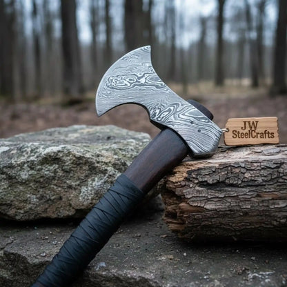 Hand Forged Damascus Steel Hatchet Hawks Tomahawk Axe Rose Wood