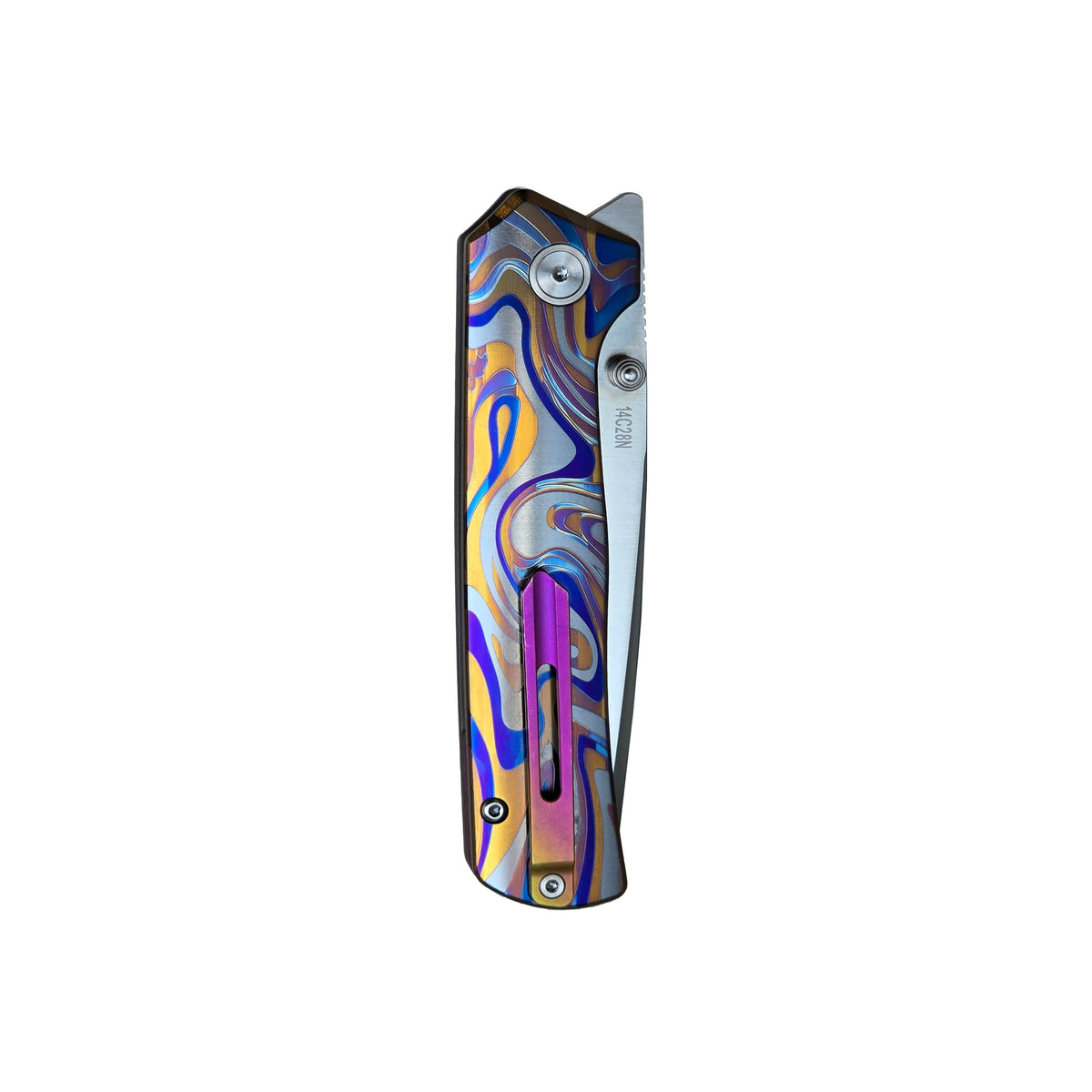 MUCITUP Rift Ti Titanium Folding Knife 14C28N Front Flipper EDC 7.25"