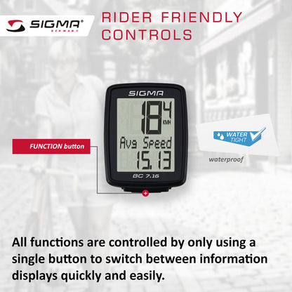 SIGMA Bicycle Computer - BC 7.16, Analogue Wireless