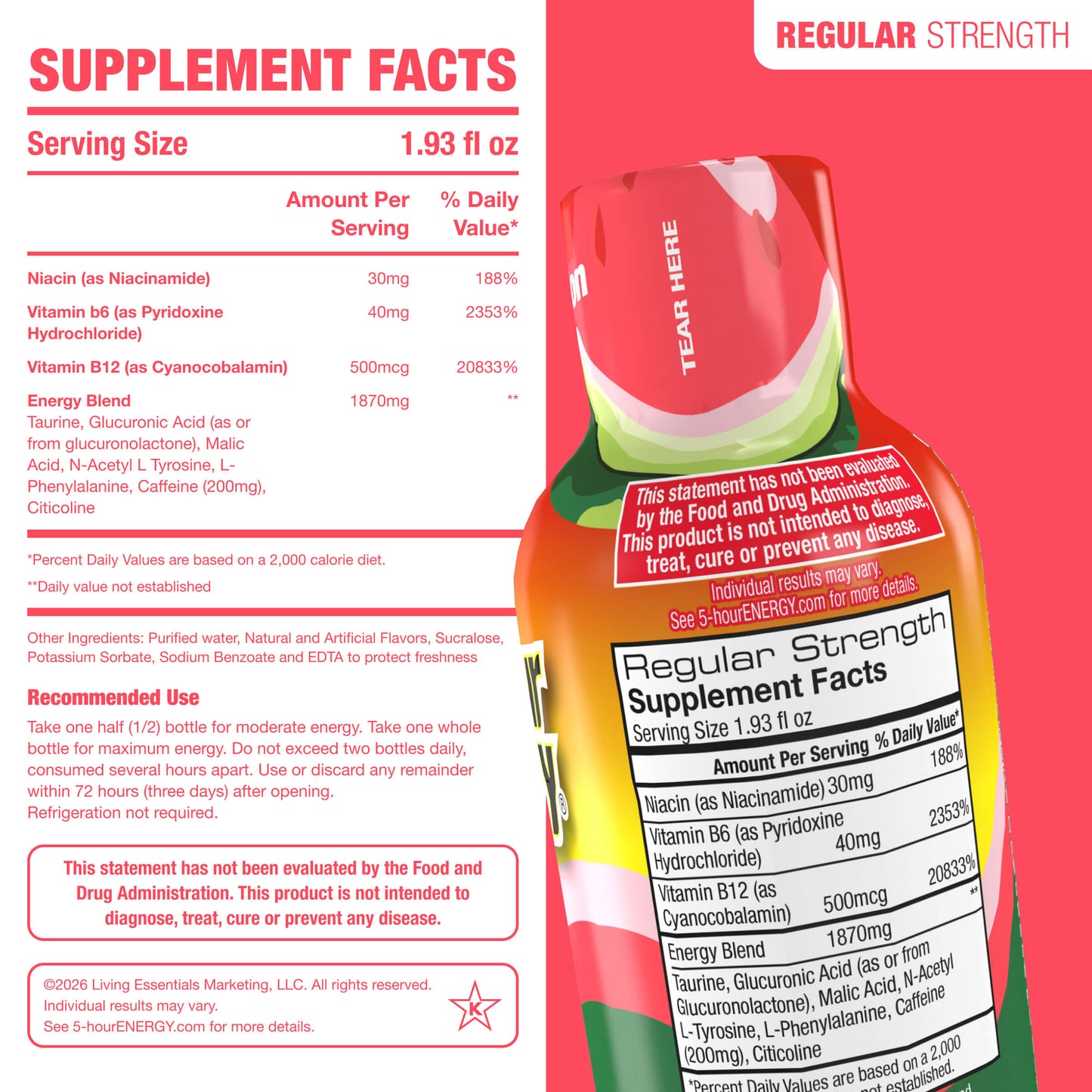 Watermelon Flavor Regular Strength 5-hour ENERGY Shots