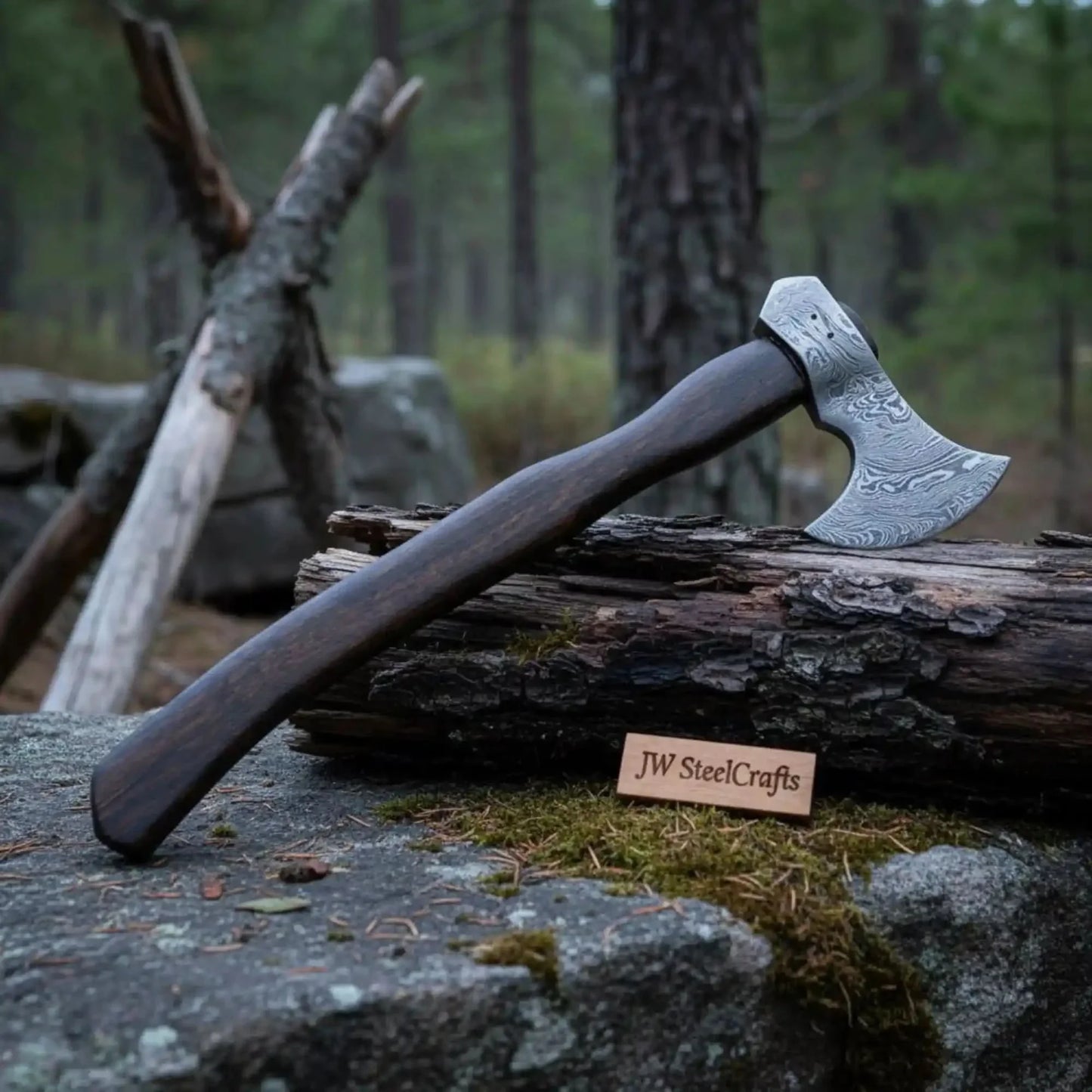 Hand Forged Damascus Steel Hatchet Hawks Tomahawk Axe Rose Wood