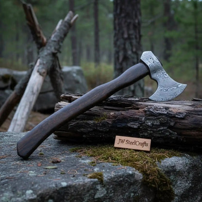Hand Forged Damascus Steel Hatchet Hawks Tomahawk Axe Rose Wood
