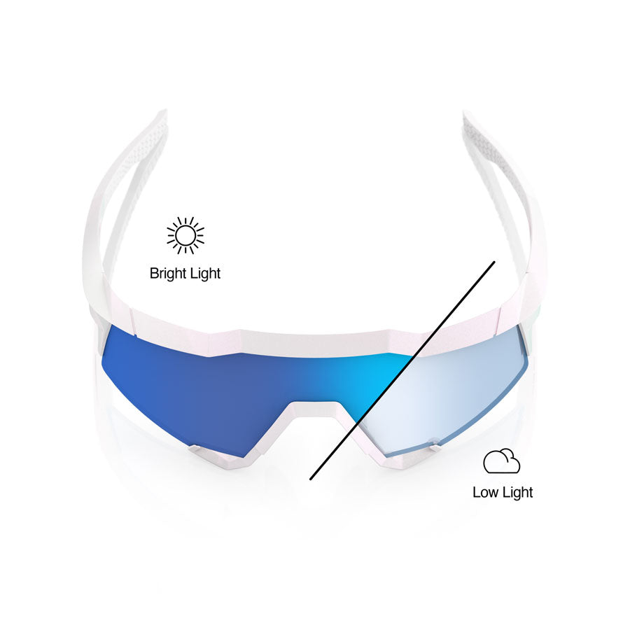 100% Speedcraft Sunglasses - LE Bastille/Pearl White Glitter/Blue Mirror Photochromic Lens