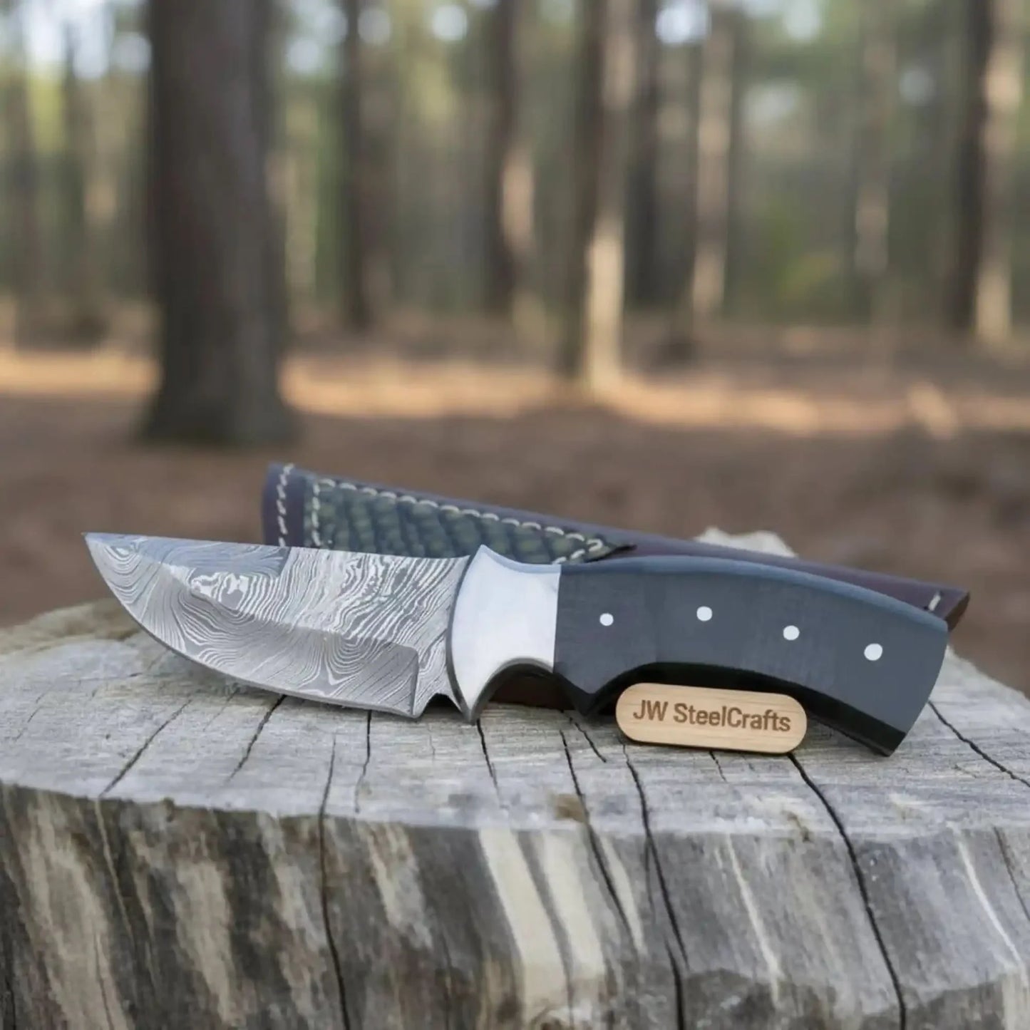 Damascus Skinner Knife Green Black Micarta Handle 3 Inch Blade