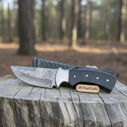 Damascus Skinner Knife Green Black Micarta Handle 3 Inch Blade