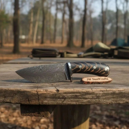 Bowie Knife Feather Damascus Blade Pinecone Handle Fixed Blade Hunting Knife