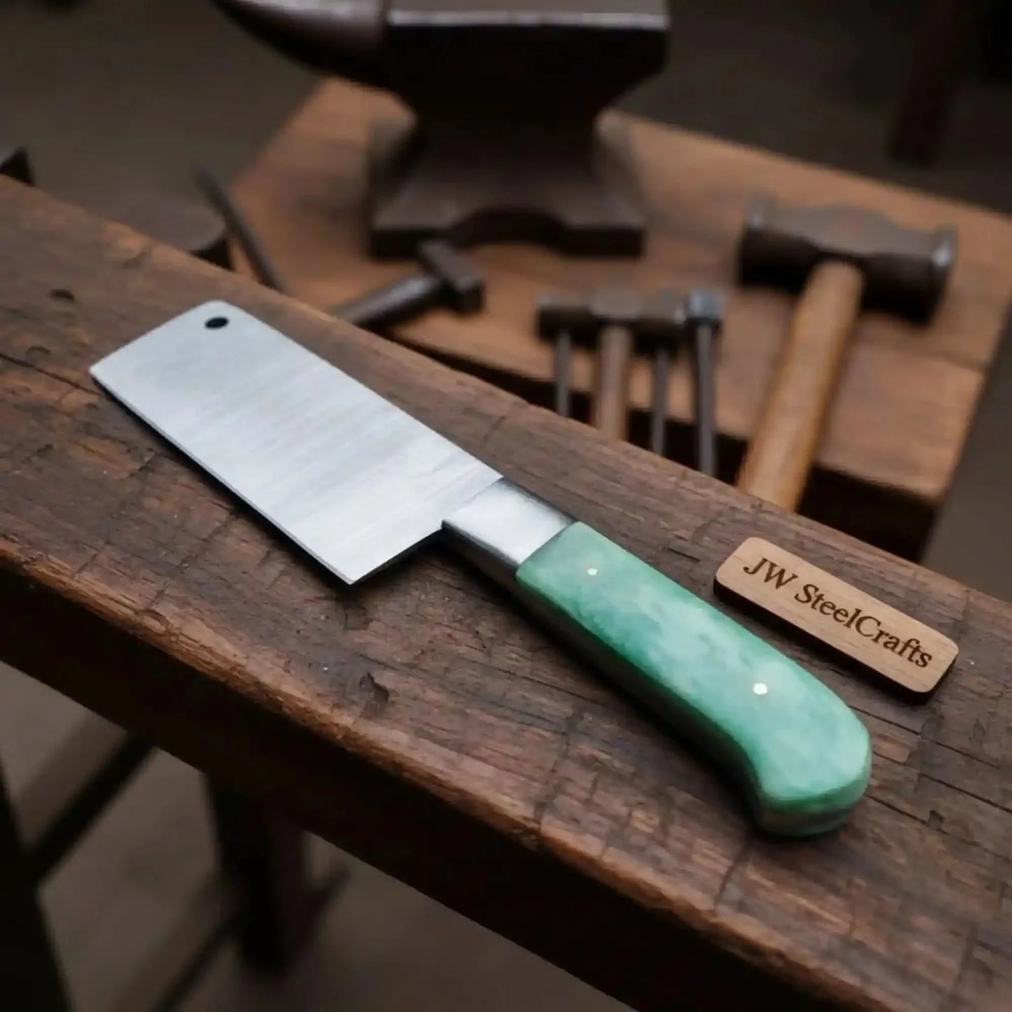 6-Inch Damascus Chinese Vegetable Cleaver with Green Bone Handle