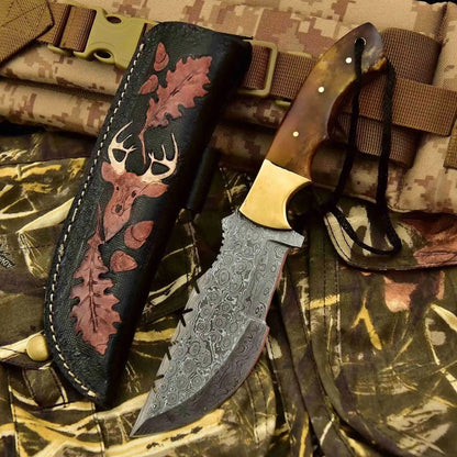 Damascus Steel Tracker Knife – Multiple Handle Colors | JW SteelCrafts
