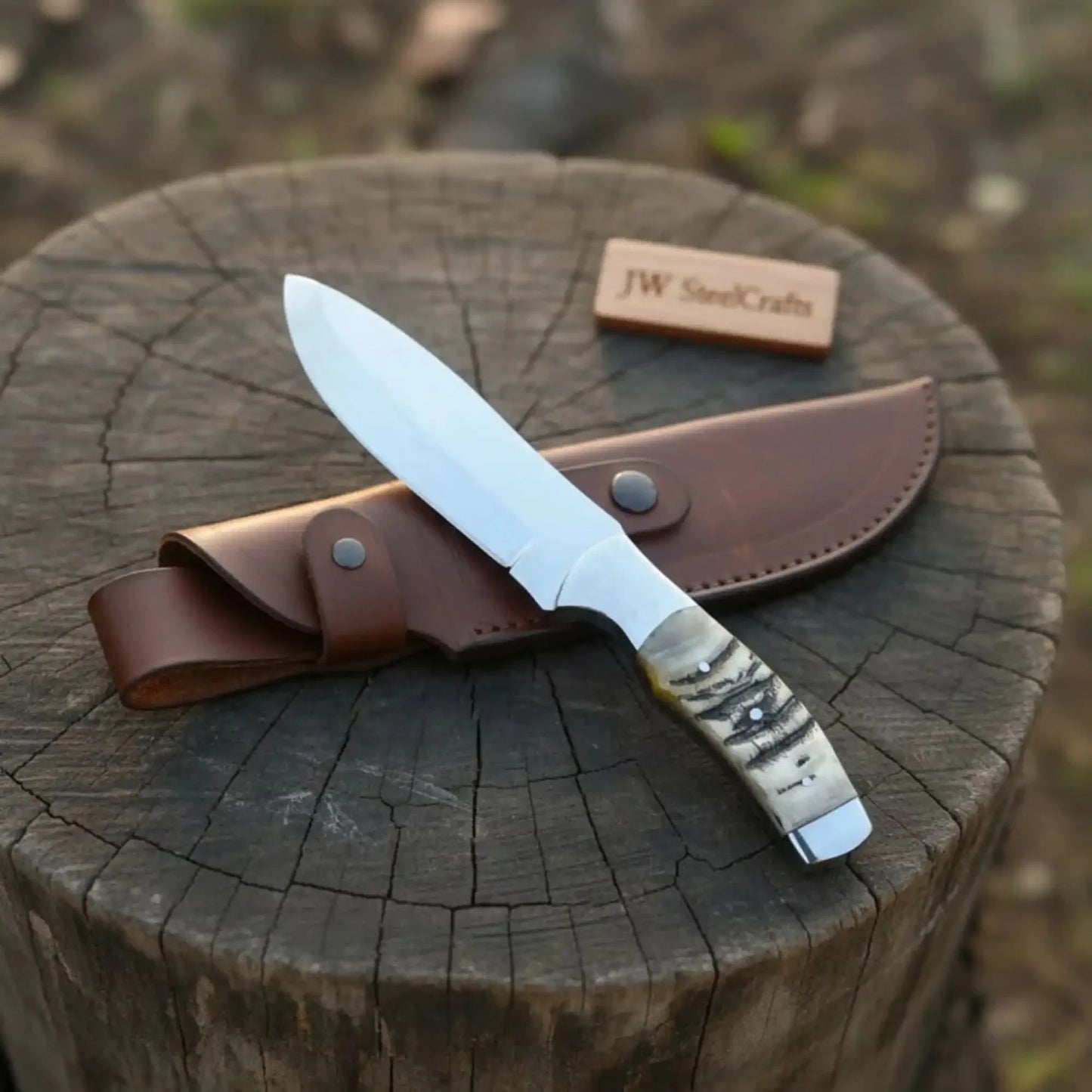 Carbon Steel Skinner Knife Handmade 9-Inch Blade with White Ram Horn Handle